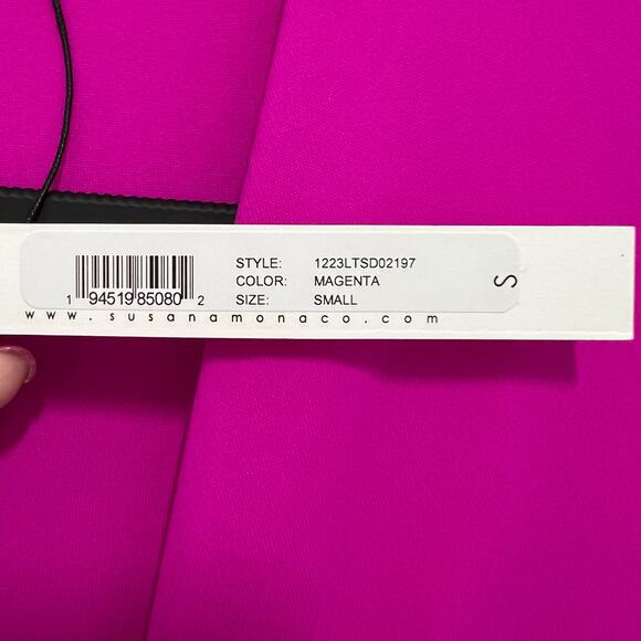 Susana Monaco Womens Small Plunge Neck Ruched Bodycon Maxi Dress Magenta NWT - Picture 11 of 16